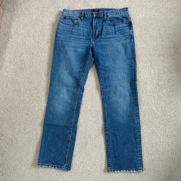 J. Crew Flex Classic Straight Leg Jeans Mdium Wash Blue Denim Mens Size W33 L 30 - Picture 2 of 8